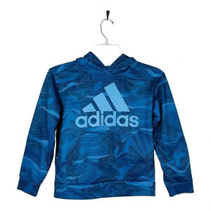 ADIDAS BOYS YOUTH FLEECE TECH HOODIE‎ SWEATSHIRT BLUE FRONT POUCH POCKET SMALL 8